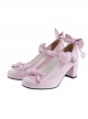 Pink 2.6" Heel High Beautiful Patent Leather Point Toe Bow Platform Women Lolita Shoes