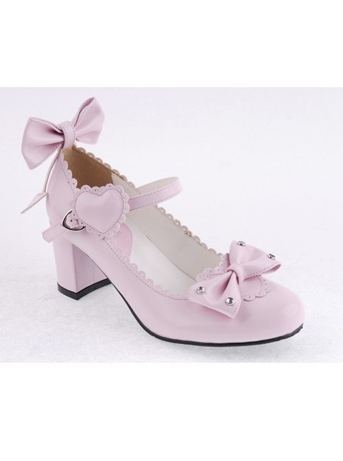 Pink 2.6" Heel High Beautiful Patent Leather Point Toe Bow Platform Women Lolita Shoes