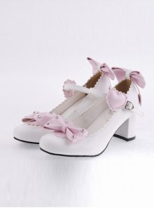 White & Pink 2.6" Heel High Cute Synthetic Leather Point Toe Bowknot Platform Women Lolita Shoes