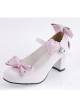 White & Pink 2.6" Heel High Cute Synthetic Leather Point Toe Bowknot Platform Women Lolita Shoes