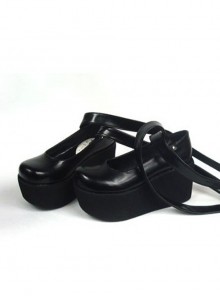 Black 3.7" Heel High Special PU Round Toe Ankle Straps Platform Women Lolita Shoes