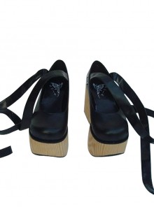 Black 3.7" Heel High Beautiful PU Round Toe Ankle Straps Platform Women Lolita Shoes