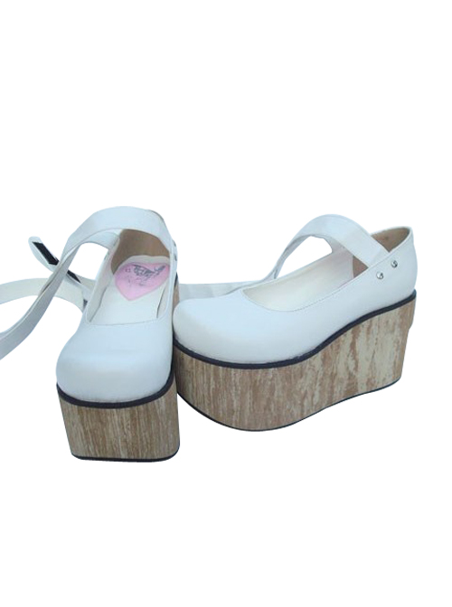 White 3.7" Heel High Classic Synthetic Leather Round Toe Ankle Straps Platform Women Lolita Shoes