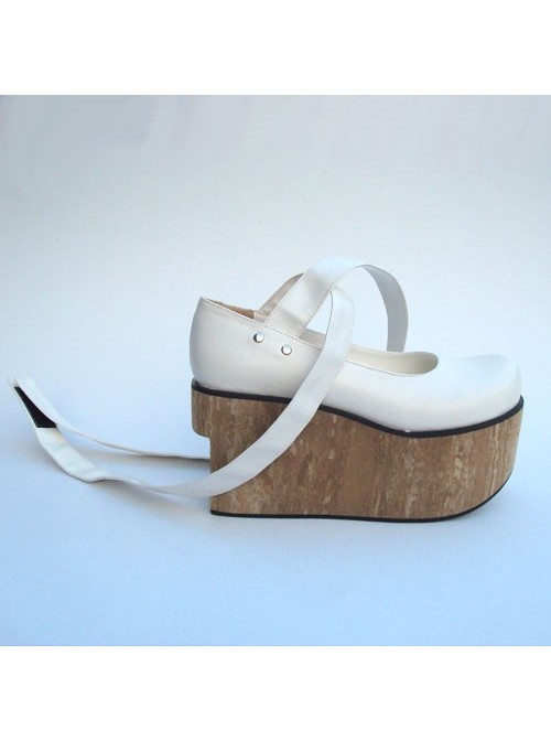 White 3.7" Heel High Classic Synthetic Leather Round Toe Ankle Straps Platform Women Lolita Shoes