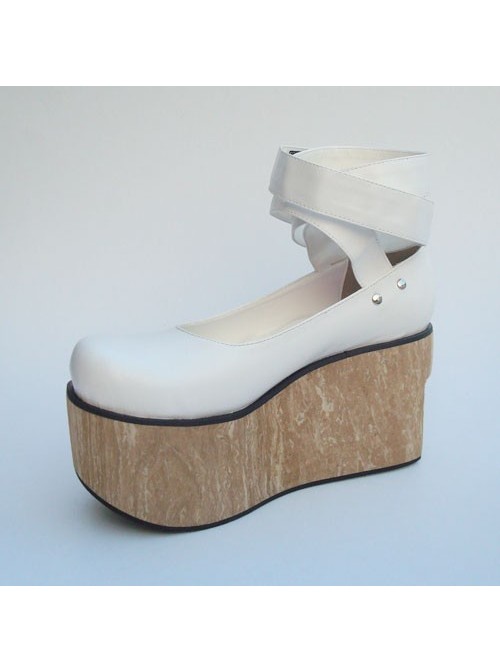 White 3.7" Heel High Classic Synthetic Leather Round Toe Ankle Straps Platform Women Lolita Shoes