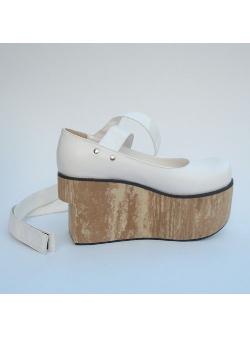 White 3.7" Heel High Classic Synthetic Leather Round Toe Ankle Straps Platform Women Lolita Shoes