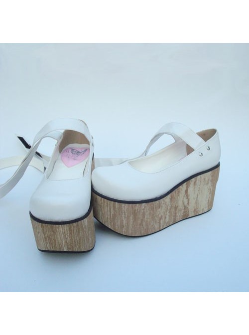 White 3.7" Heel High Classic Synthetic Leather Round Toe Ankle Straps Platform Women Lolita Shoes