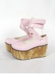 Pink 3.7" Heel High Beautiful PU Round Toe Ankle Straps Platform Women Lolita Shoes