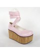 Pink 3.7" Heel High Beautiful PU Round Toe Ankle Straps Platform Women Lolita Shoes