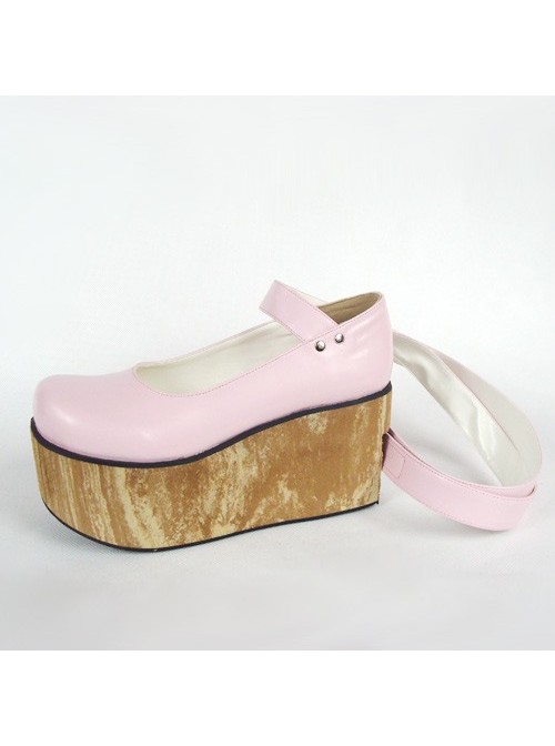 Pink 3.7" Heel High Beautiful PU Round Toe Ankle Straps Platform Women Lolita Shoes