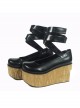 Black 3.7" Heel High Cute Polyurethane Round Toe Ankle Straps Platform Women Lolita Shoes