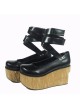 Black 3.7" Heel High Cute Polyurethane Round Toe Ankle Straps Platform Women Lolita Shoes