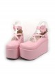 Pink 3.9" Heel High Romatic Suede Round Toe Criss Cross Straps Platform Girls Lolita Shoes