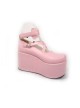 Pink 3.9" Heel High Romatic Suede Round Toe Criss Cross Straps Platform Girls Lolita Shoes