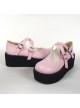 Pink 2.6" Heel High Classic Synthetic Leather Round Toe Cross Straps Platform Girls Lolita Shoes