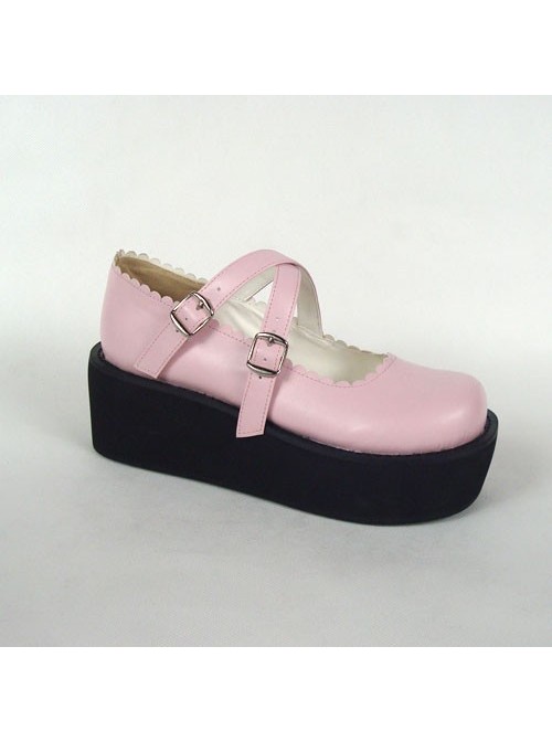Pink 2.6" Heel High Classic Synthetic Leather Round Toe Cross Straps Platform Girls Lolita Shoes