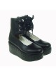 Black 2.7" Heel High Adorable PU Round Toe Cross Straps Platform Girls Lolita Shoes