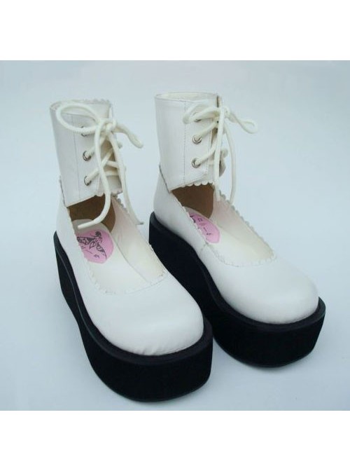 White 2.6" Heel High Gorgeous Polyurethane Round Toe Cross Straps Platform Girls Lolita Shoes