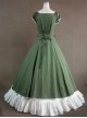 Green & White Puff Sleeve Open front Splitting Multi-layer Cotton Satin Classic Lolita Dress