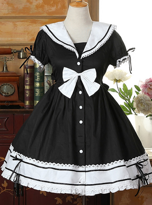 Navy Collar Cotton Short Sleeve Classic Lolita Dress