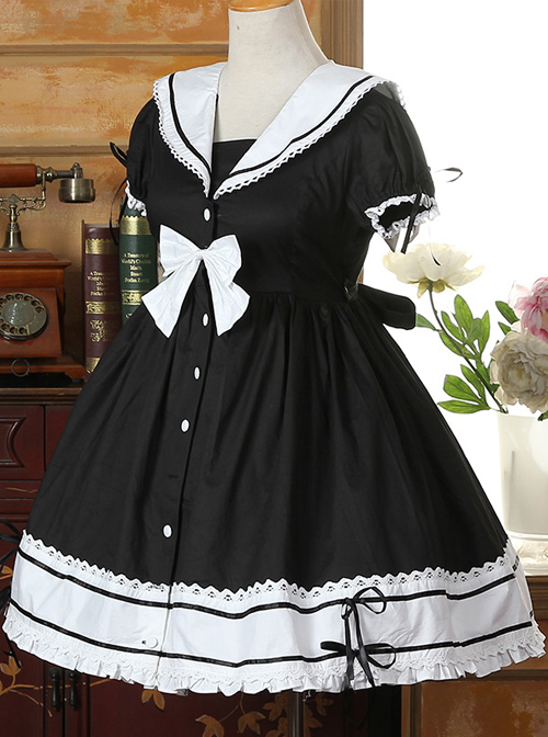 Navy Collar Cotton Short Sleeve Classic Lolita Dress