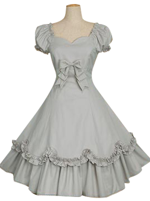 Bow Cotton Short Sleeves Classic Lolita Dress