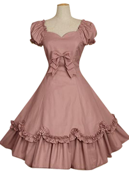 Bow Cotton Short Sleeves Classic Lolita Dress