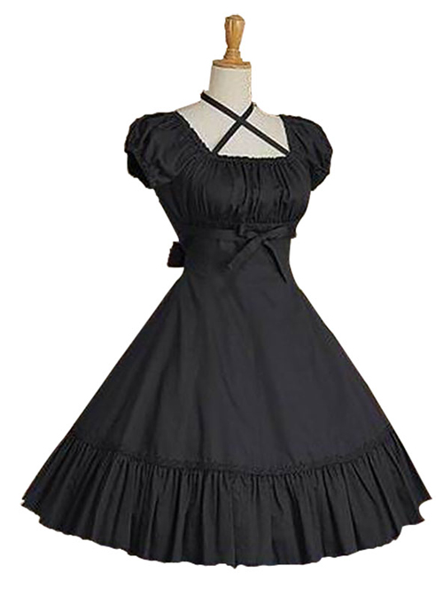 Cotton Ruffles Short Sleeve Bow Classic Lolita Dress