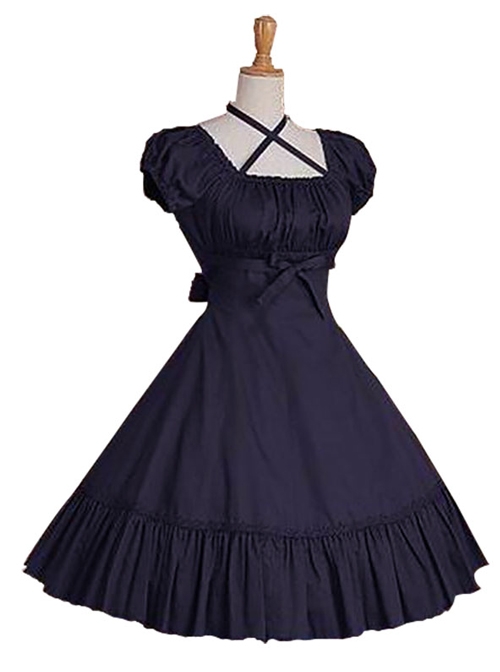 Cotton Ruffles Short Sleeve Bow Classic Lolita Dress