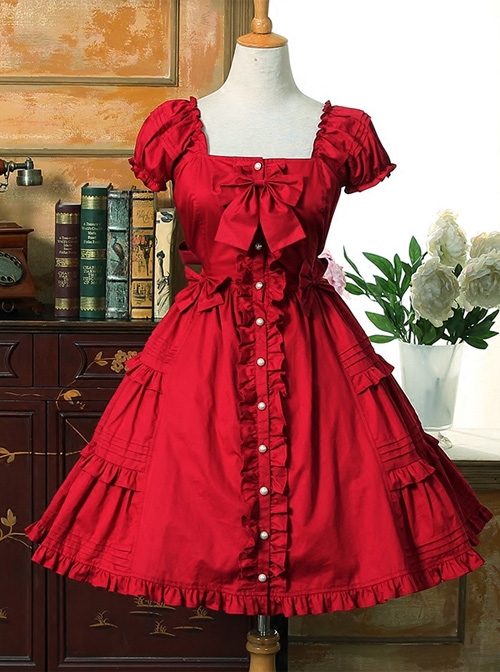 Bow Cotton Flounced Short Sleeve Lolita Dress