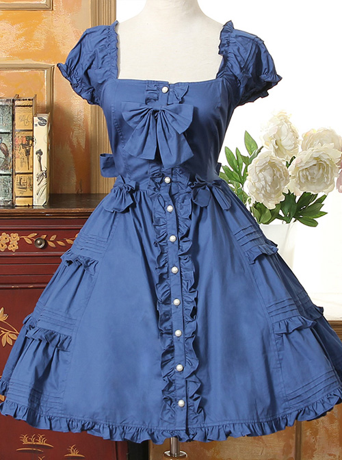 Bow Cotton Flounced Short Sleeve Lolita Dress