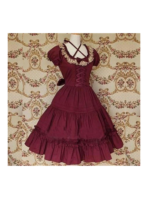 Puff Short Sleeves Bow Lace Classic Lolita Dress