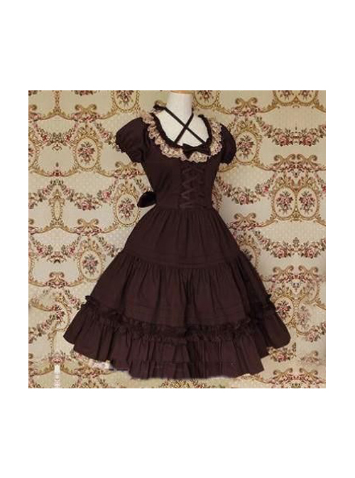 Puff Short Sleeves Bow Lace Classic Lolita Dress