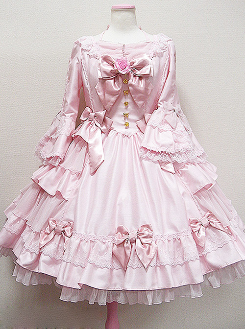 Long Sleeve Bow Lace Ruffles Classic Lolita Dress