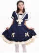 Navy Blue Bowknot Sweet Lolita Short Sleeve Dress