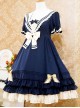 Navy Blue Bowknot Sweet Lolita Short Sleeve Dress