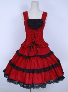 Red Corduroy Gothic Lolita Sling Dress