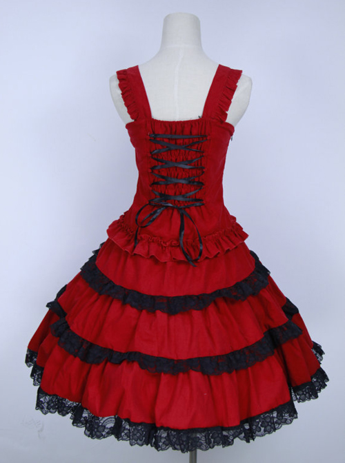 Red Corduroy Gothic Lolita Sling Dress