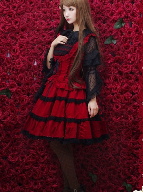 Red Corduroy Gothic Lolita Sling Dress