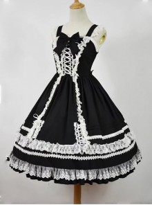 Black and White Sleeveless Lace Bow Classic Lolita Dress