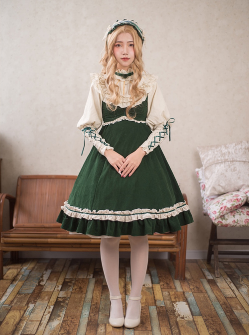 Dark Green High Waist Classic Lolita Sling Dress