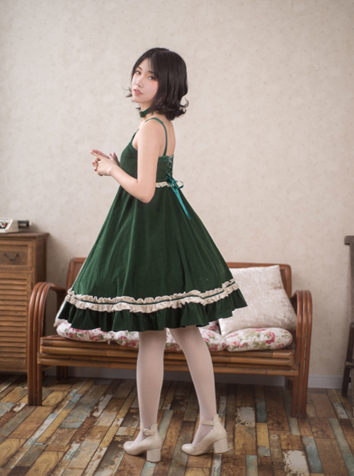Dark Green High Waist Classic Lolita Sling Dress