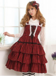 Red And Black Plaid Classic Lolita Sleeveless Dress