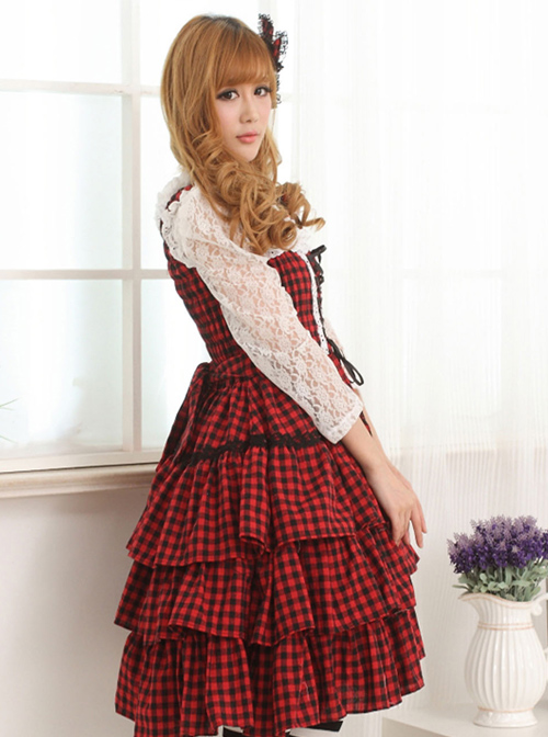 Red And Black Plaid Classic Lolita Sleeveless Dress