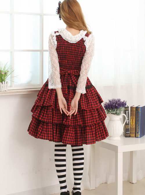 Red And Black Plaid Classic Lolita Sleeveless Dress