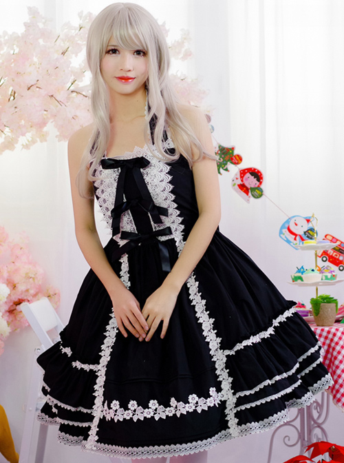 Black Sweet Lolita Hanging Neck Dress