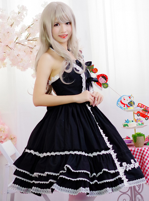 Black Sweet Lolita Hanging Neck Dress