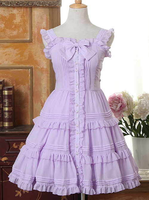 Purple Bowknot Flounced Sweet Lolita Sling Dress