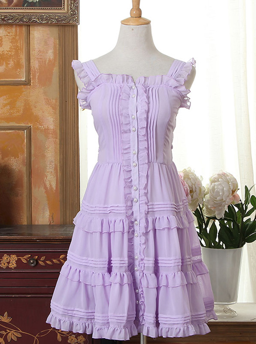 Purple Bowknot Flounced Sweet Lolita Sling Dress