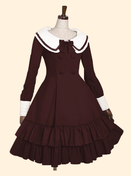 Double Breasted Lapel Long Sleeve Classic Lolita Dress